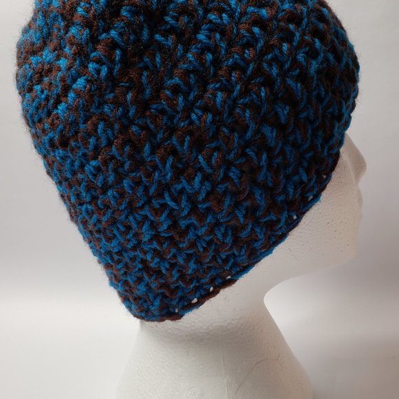 Messy Bun Hat Mom Bun Brown Peacock Blue Beanie - Picture 7 of 8